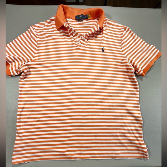 Mens Polo Ralph Lauren Classic Fit Soft Cotton Polo Shirt Stipe Size L - Picture 1 of 8